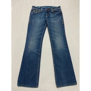 Sang Real Bootcut Jeans Women's 31 Blue Embroidered Distressed Whiskers SJP7043